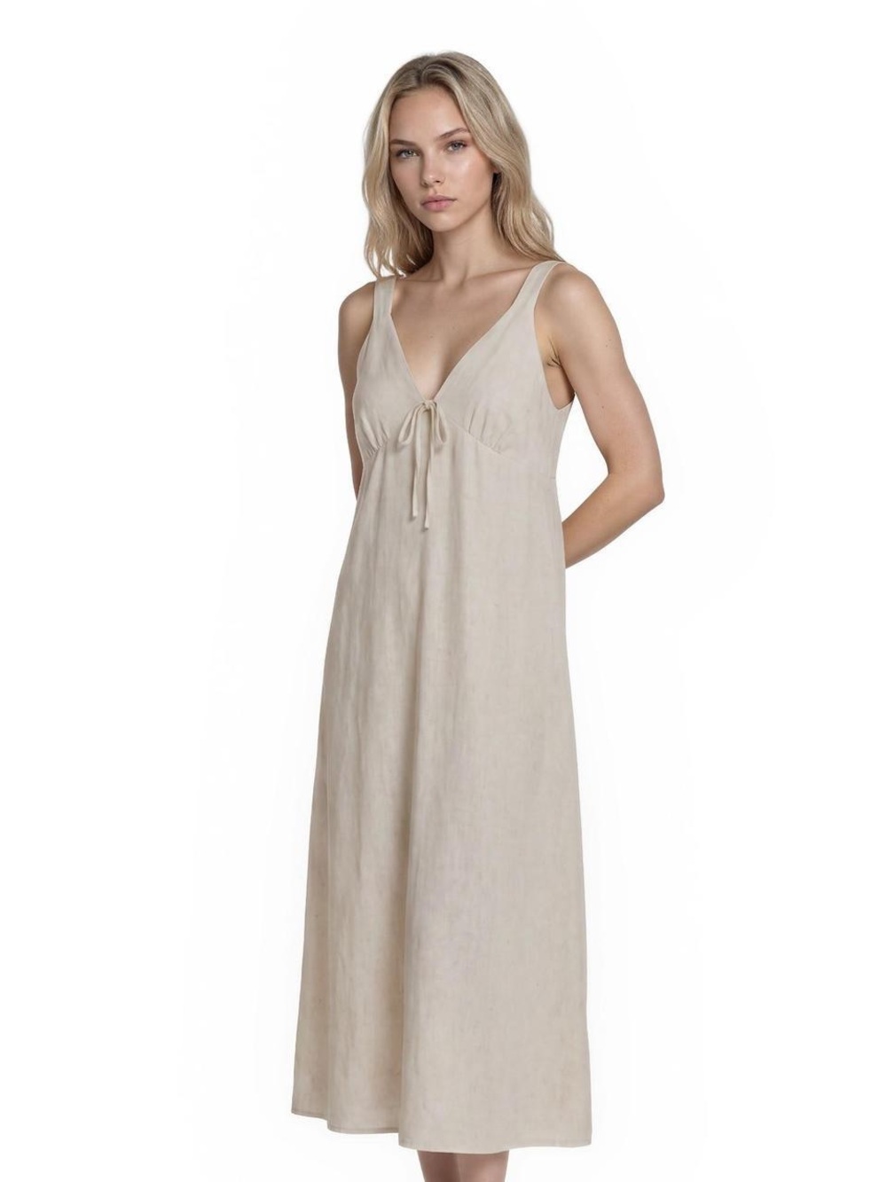 Monteau Los Angeles cream linen blend summer midi dress Size XS